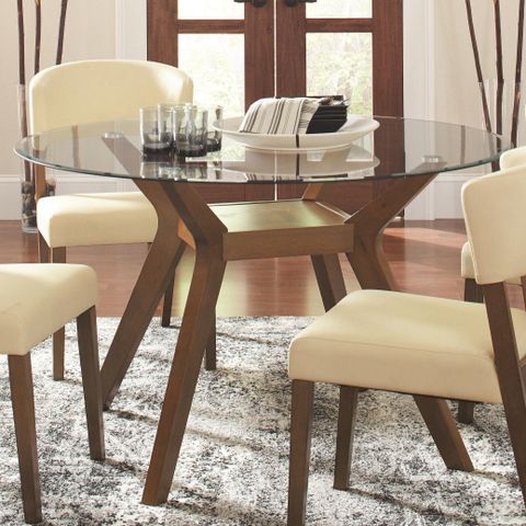 Paxton Round Glass Dining Table From Coaster (122180-Cb48Rd) | Coleman ... for Round Oak Dining Table With Glass Top